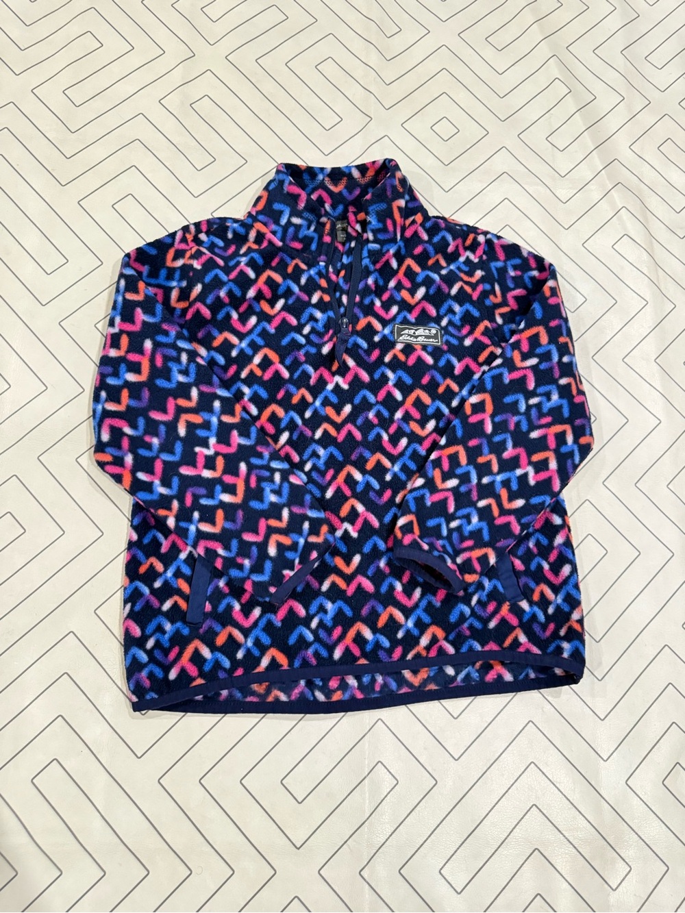 Eddie Bauer Navy Multi-Color Fleece Quarer Zip Pullover